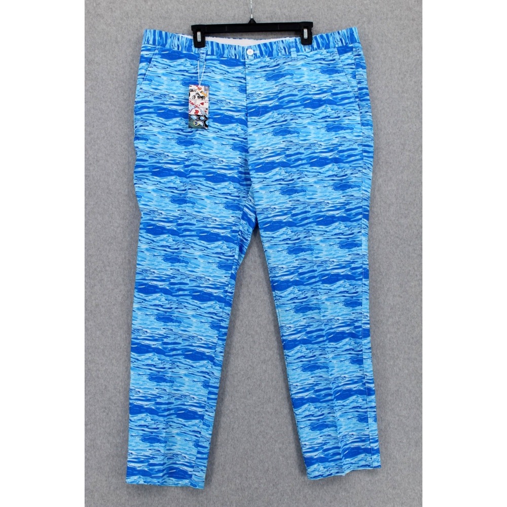 Hreski‎ Golf Pants Mens 42x31.5" Blue Watercolor Marble Waves Abstract Print NWT